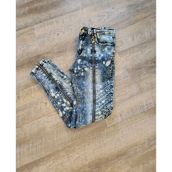 Vtg Baby Phat Jeans Size 9/10 Y2K Acid Wash Gold Zippers Logo Plate Cat Logo - Picture 1 of 10